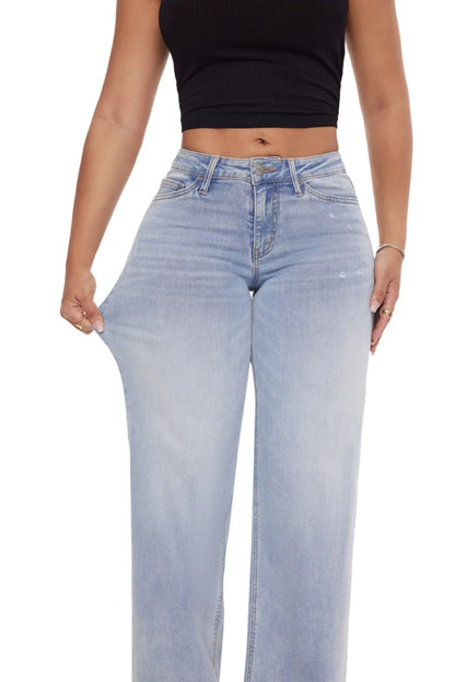 MA MID-LOW Rise Stretchy Baggy Jeans Wide Leg for Women